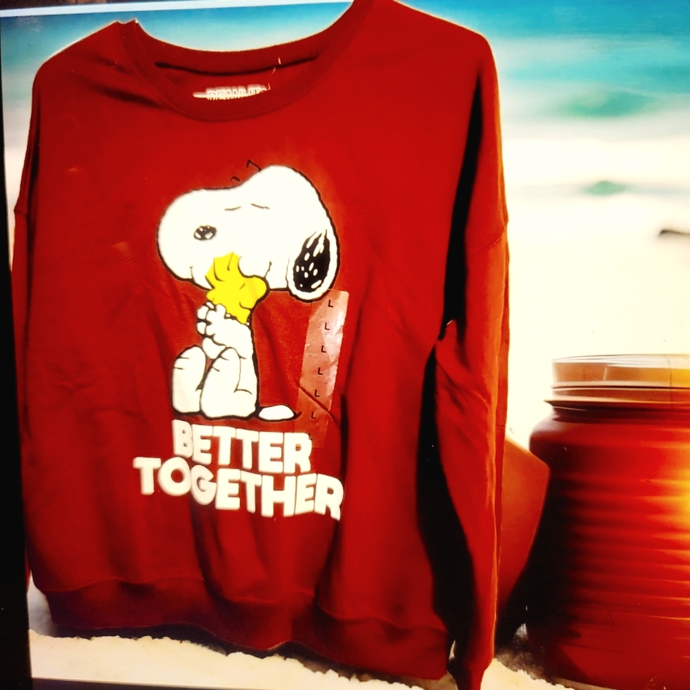 NEW Peanuts Snoopy Woodstock Maroon Large Sweatshirt Beach Gift